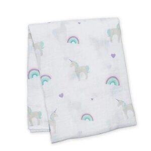 Lulujo Cotton Swaddle Blanket Large Unicorn Rainbow